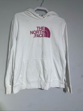 The North Face White Hoodie with Pink Logo
